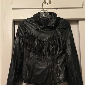 Therapy Black Leather (man made) Jacket with Fringe